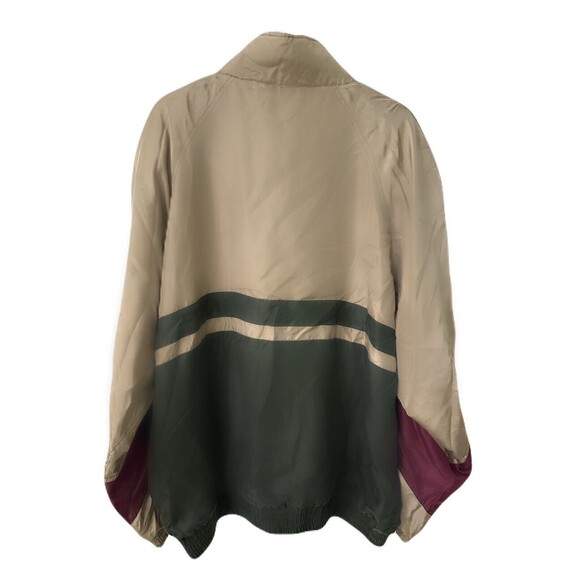 Vintage NWT 90s R&Y Sport Mens size XL 100% Silk Track Jacket Tan Green Burgundy - Picture 3 of 7